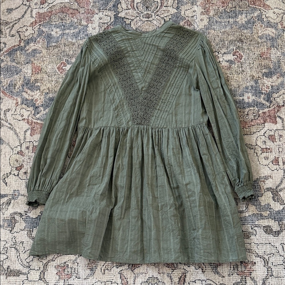 ASOS Olive Green Lace-Trim Long Sleeve Mini Dress